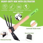 WORKPRO Hoe and Cultivator Garden Rake with 14" Wooden Handle, Sharp Hoe Blade & Sturdy 3 Claw Tiller, 2-in-1 Heavy Duty Gardening Hand Tools for Digging, Loosening Soil, Weeding, Cultivating