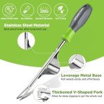 WORKPRO Weed Puller Tool, Metal Leverage Base and V-Shaped Forks for Easy Weed Removal & Deeper Root Digging, Heavy Duty Stainless Steel with Soft Handle, Manual Hand Weeder for Gardening