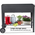 FOYUEE Raised Planter Box with Legs Outdoor Elevated Garden Bed On Wheels for Vegetables Flower Herb Patio