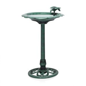 Alpine Corporation - 31" Tall Outdoor Antique Flower Birdbath with Bird Decoration Yard Statue – Charming Garden Accent to Attract Birds - Durable Polypropylene Construction for Patio, Deck, or Yard