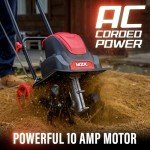 MZK 10-Amp 12-Inch Corded Electric Tiller/Cultivator for Gardening, 8-inch tillling Depth with Adjustable Wheels, Electric Garden Rototiller for Garden Soil Digging