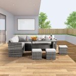 Wumiokio Patio Furniture Set, 7 Pieces Outdoor Patio Furniture with Dining Table&Chair, All Weather Wicker Conversation Set with Ottoman,Grey (Include Sofa Dust Cover)