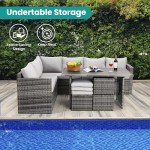 Wumiokio Patio Furniture Set, 7 Pieces Outdoor Patio Furniture with Dining Table&Chair, All Weather Wicker Conversation Set with Ottoman,Grey (Include Sofa Dust Cover)