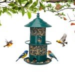 Retractable Bird Feeder with Lighthouses, Wild Bird Feeders, 4.9LB Metal Outdoors Bird Feeders for Bluebird, Cardinal, Finch, Sparrow, Blue Jay,Weather-Resistant,（Green）