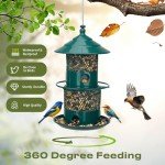 Retractable Bird Feeder with Lighthouses, Wild Bird Feeders, 4.9LB Metal Outdoors Bird Feeders for Bluebird, Cardinal, Finch, Sparrow, Blue Jay,Weather-Resistant,（Green）
