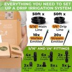 CARPATHEN Drip Irrigation System - Adjustable Premium Irrigation System for Garden, Raised Beds - Complete Drip Irrigation Kit with Drip Emitters, 5/16" and 1/4" Irrigation Tubing and Barbed Fittings