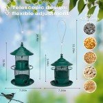 Retractable Bird Feeder with Lighthouses, Wild Bird Feeders, 4.9LB Metal Outdoors Bird Feeders for Bluebird, Cardinal, Finch, Sparrow, Blue Jay,Weather-Resistant,（Green）
