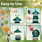 Retractable Bird Feeder with Lighthouses, Wild Bird Feeders, 4.9LB Metal Outdoors Bird Feeders for Bluebird, Cardinal, Finch, Sparrow, Blue Jay,Weather-Resistant,（Green）