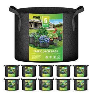 iPower 5 Gallon 10 Pack Grow Bags Nonwoven Fabric Pots Aeration Container with Strap Handles for Garden and Planting, 10-Pack Black, 5 Gallon