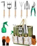 9-Piece Premium Gardening Tool Set for Women - Heavy Duty Stainless Steel Rust-Proof Tools with Fashion Storage Tote | Perfect Gardening Gifts for Mom, Mother's Day, Birthday & Outdoor (Green)