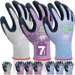 KANGLONGDA 7 Pairs Women Gardening Gloves, EN388 2131X Outdoor Protective Work Gloves with Breathable Micro-Foam Coating for Gardening, General Purpose, Courtyard, 3 Purple + 3Blue +1 Grey