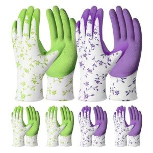 Gardening Gloves for Women Men - 6 Pairs Breathable Garden Gloves with Grip, Printed Latex Coating Outdoor Working Gloves for Lawn Yard, Medium Size Fits Most