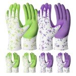 Gardening Gloves for Women Men - 6 Pairs Breathable Garden Gloves with Grip, Printed Latex Coating Outdoor Working Gloves for Lawn Yard, Medium Size Fits Most