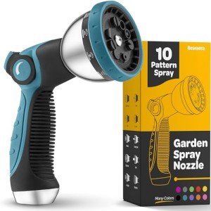 Hose Nozzle [Blue] Heavy Duty Hose Sprayer With 10 Adjustable Watering Patterns. Thumb Control Design, Comfortable Ergonomic Grip, Garden Hose Nozzle for Watering Plants & Lawns/Fun showers/Cleaning