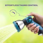 Hose Nozzle [Blue] Heavy Duty Hose Sprayer With 10 Adjustable Watering Patterns. Thumb Control Design, Comfortable Ergonomic Grip, Garden Hose Nozzle for Watering Plants & Lawns/Fun showers/Cleaning