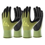 COOLJOB 2 Pairs Gardening Gloves for Women and Men, Bamboo Working Gloves Touchscreen, Grippy Nitrile Rubber Coated Work Gloves, Green/Black, Small Size (2 pairs S)