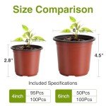 Delxo 50Pcs 6" Reusable Plastic Nursery Pots, Waterproof Planter Pots with Drain Holes, Indoor Seedling Starter Pots for Plants, Gardening, Red