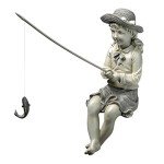 Design Toscano Big Catch Fisherwoman Nellie Girl with Fishing Pole Garden Statue, Small 11 Inch Tall, Cast Stone Resin, Two Tone Stone Finish