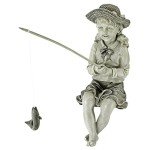 Design Toscano Big Catch Fisherwoman Nellie Girl with Fishing Pole Garden Statue, Small 11 Inch Tall, Cast Stone Resin, Two Tone Stone Finish