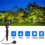 E ENERGETIC LIGHTING LED Landscape Lights with Connectors, 12V Low Voltage, Warm White 3000k, 4W, 175LM, Outdoor Waterproof Garden Pathway Lights Wall Tree Flag Spotlights with Spike Stand, 2 Pack