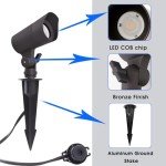 E ENERGETIC LIGHTING LED Landscape Lights with Connectors, 12V Low Voltage, Warm White 3000k, 4W, 175LM, Outdoor Waterproof Garden Pathway Lights Wall Tree Flag Spotlights with Spike Stand, 2 Pack