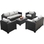 Rattaner 5-Piece Patio Furniture Sofa Set Outdoor Wicker Sectional Couch with Storage Table Non-Slip Cushions Furniture Covers, Grey