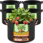 Jorvila 5 Pack 5 Gallon Thickened Grow Bags, Aeration Nonwoven Fabric Plant Pots with Durable Handles, Heavy Duty 300G Planter Pot for Tomato, Potato and Vegetable