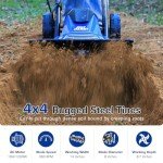 BILT HARD Electric Tiller Cultivator 14 inch, 10 Amp 4 Steel Tines Corded Tiller for Gardening with Foldable Handle, Portable Garden Rototiller with Adjustable Wheels