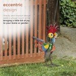 Alpine Corporation - 18" Tall Wacky Metal Rooster Yard Statue – Colorful Indoor/Outdoor Farm Animal Décor for Garden, Patio, Lawn, or Porch