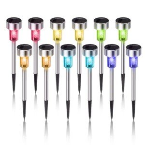Solar Lights Outdoor Waterproof, Stainless Steel LED Landscape Lighting, Solar Garden Lights Solar Powered, Outdoor Solar Lights for Yard, Pathway, Walkway, Patio , Lawn - 12 Pack ( Multicolor )