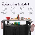 Keter Unity XL Portable Outdoor Table with Stainless Steel Top for Kitchen Prep and Outdoor Storage Cabinet for Grilling Accessories, Dark Grey