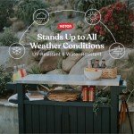 Keter Unity XL Portable Outdoor Table with Stainless Steel Top for Kitchen Prep and Outdoor Storage Cabinet for Grilling Accessories, Dark Grey