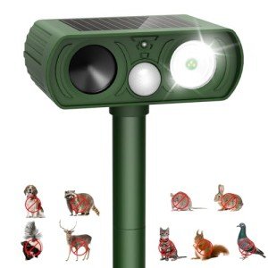 Upgraded Solar Ultrasonic Animal Repellent Outdoor, Deer Repellent Devices Motion Detection, Waterproof Cat Squirrel Mouse Raccoon Dog Repellent Deterrent with LED Flash Lights for Yard Farm Garden