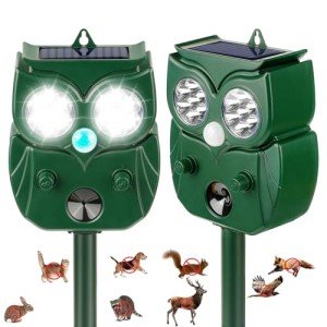 2Pack 2025 Solar Ultrasonic in Repellent Defender Rat, Squirrel, Deer, Raccoon, Skunk, Rabbit, Mole, Dog, Cat, Waterproof with Motion Detector LED Flash Lights for Yard Lawns Garden