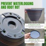 Usocik 10 Inch 4 Pack Large Plant Pots, Plastic Flower Pot for Indoor & Outdoor with Drainage Holes & Saucer, Plaid Pattern Planters Garden Pots for Herbs