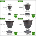 Usocik 10 Inch 4 Pack Large Plant Pots, Plastic Flower Pot for Indoor & Outdoor with Drainage Holes & Saucer, Plaid Pattern Planters Garden Pots for Herbs
