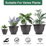 Usocik 10 Inch 4 Pack Large Plant Pots, Plastic Flower Pot for Indoor & Outdoor with Drainage Holes & Saucer, Plaid Pattern Planters Garden Pots for Herbs