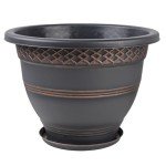 Usocik 10 Inch 4 Pack Large Plant Pots, Plastic Flower Pot for Indoor & Outdoor with Drainage Holes & Saucer, Plaid Pattern Planters Garden Pots for Herbs