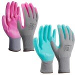 HAUSHOF Gardening Gloves for Women Ladies Thorn Proof 6-Pairs Work Gloves, Women's Breathable Garden Gloves Nitrile Coated with Texture for Yard Work, Pink & Green Large Size