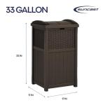 Suncast 33 Gallon Commercial Outdoor Trashcan Hideaway with Lid for 30 to 33 Gallon Trash Bags for Garage, Backyard, or Garden, Brown