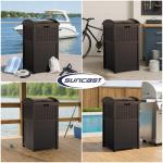 Suncast 33 Gallon Commercial Outdoor Trashcan Hideaway with Lid for 30 to 33 Gallon Trash Bags for Garage, Backyard, or Garden, Brown