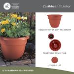 The HC Companies Caribbean Planter Pot - Outdoor & Indoor Plant Pot with Drainage Hole & Plug - Rolled Rim Plastic Pots for Plants & Flowers - Decorative Plant Pot (16" Clay, Pack of 1)