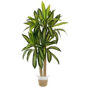 Warmplants Artificial Dracaena Tree, 5ft Tall Fake Dracaena Plant with Basket, Indoor Outdoor Faux Topiary Yucca Trees for Office Home Living Room Porch Patio Décor