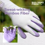 Brigic Bamboo Gardening Gloves 2 pair, Breathable Rubber Coated, Outdoor Work Garden Gloves For Women, Green & Purple (Small)