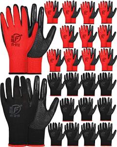 Nuogo 24 Pairs Gardening Gloves for Men Women Rubber Coated Landscaping Work Gloves Safety Work Construction(Black, Red)