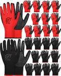 Nuogo 24 Pairs Gardening Gloves for Men Women Rubber Coated Landscaping Work Gloves Safety Work Construction(Black, Red)