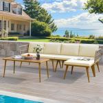 Beige Outdoor Rattan Woven 4-Piece Patio Set
