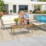 Beige Outdoor Rattan Woven 4-Piece Patio Set