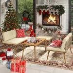 Beige Outdoor Rattan Woven 4-Piece Patio Set