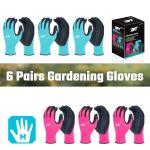DT 6 Pairs Garden Gloves, Work Gloves with Latex Coating, Pink & Blue, Large, for Gardening, Yard Work